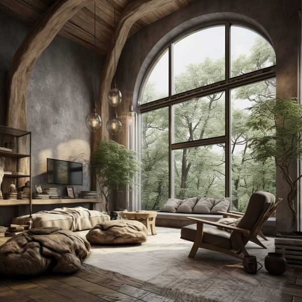 Despacho de Diseño de Interiores, Flore Santin, Render de una sala para un proyecto de diseño de interiores de Glamping realizado por FloreSantin